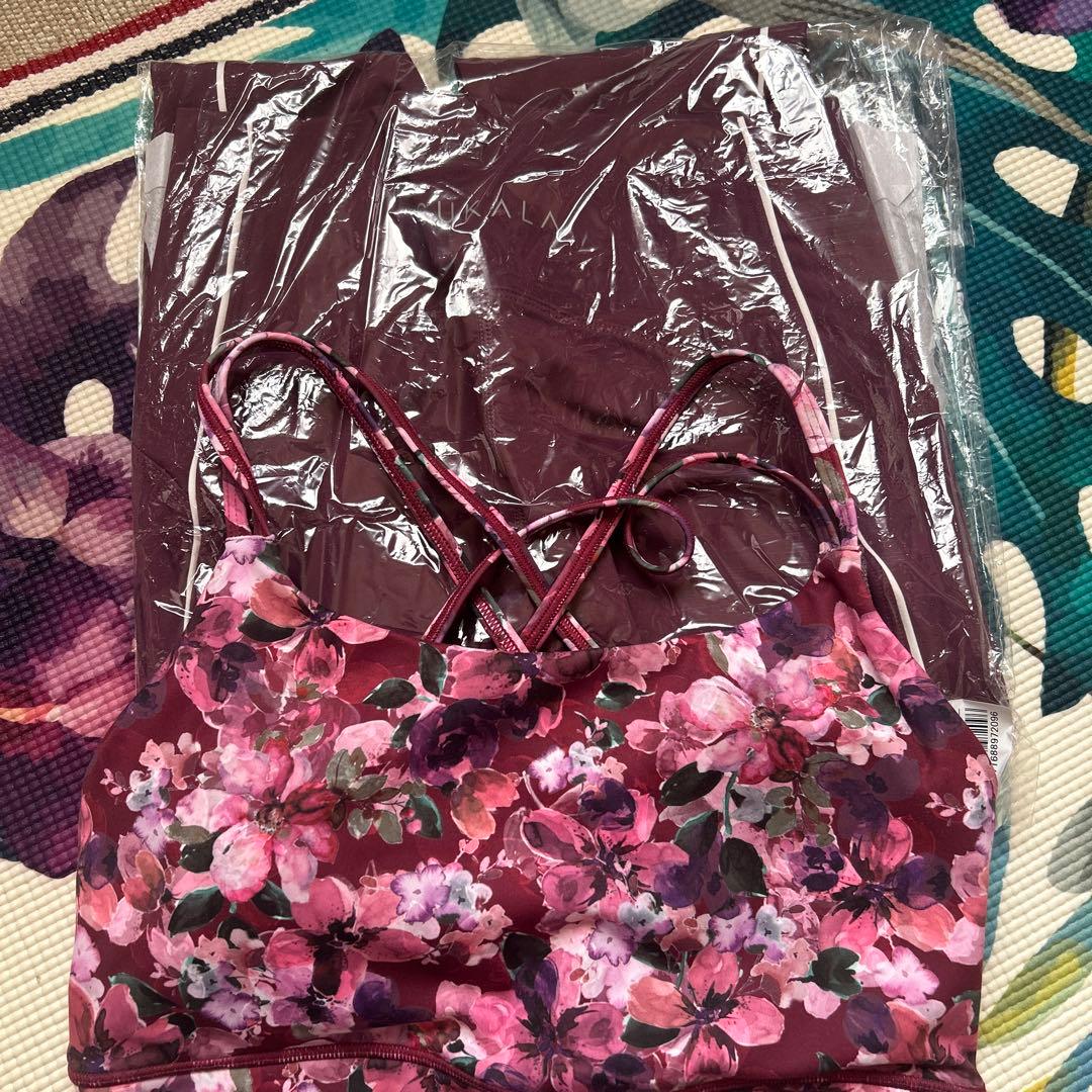 花柄ワインレッドヨガブラ C75 2セット S size