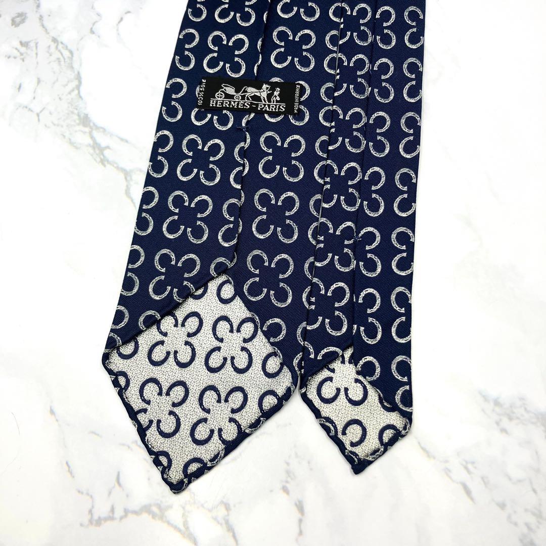 ◆美品◆HERMES エルメス ネクタイ 紺色 ていてつ柄 オシャレ
