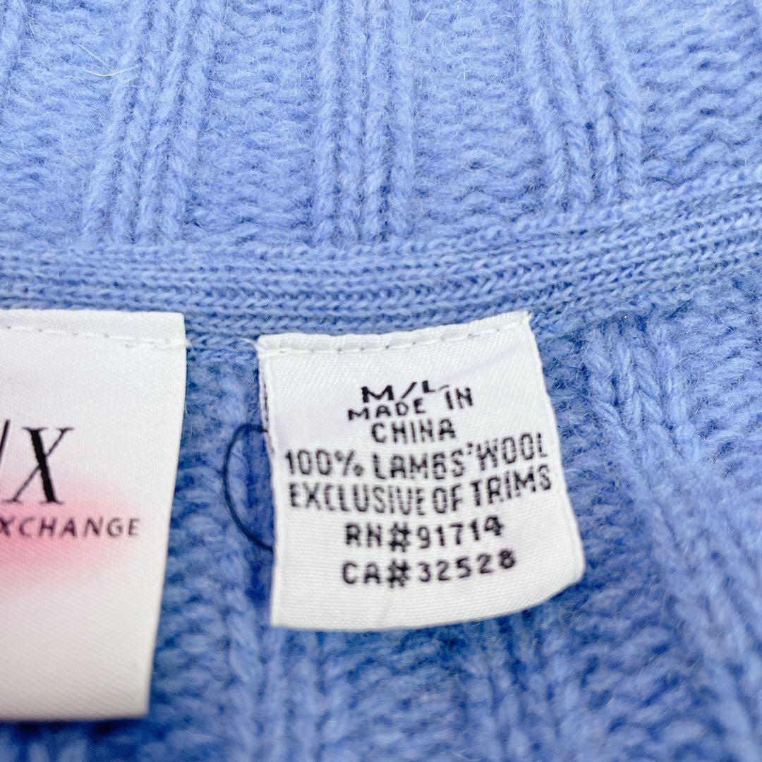 美品　アルマーニ エクスチェンジ　ニットポンチョ ケープ　ウール　ブルー