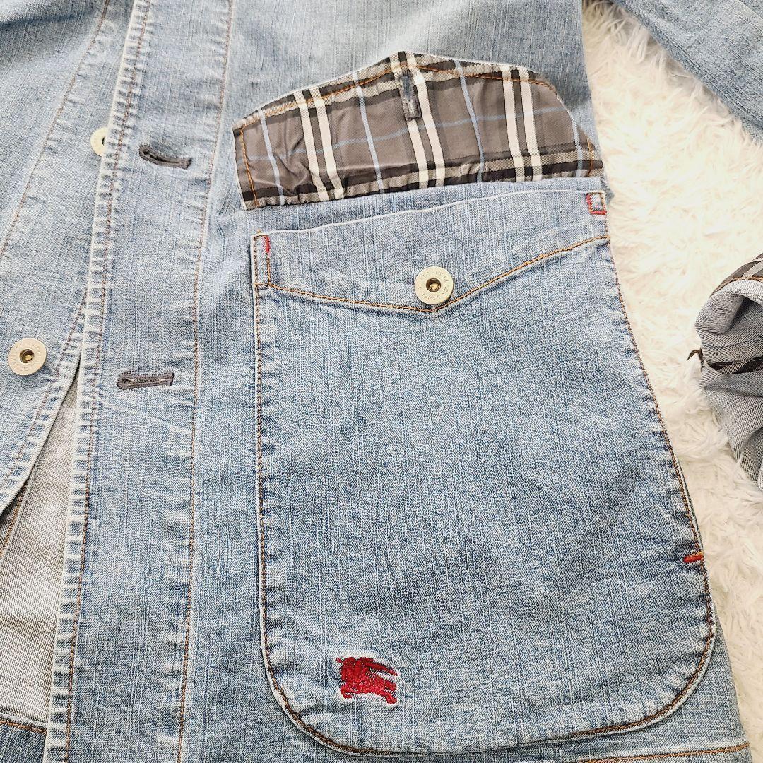 バーバリーブラックレーベル デニムジャケット ホースマーク刺繍 ノバチェックM