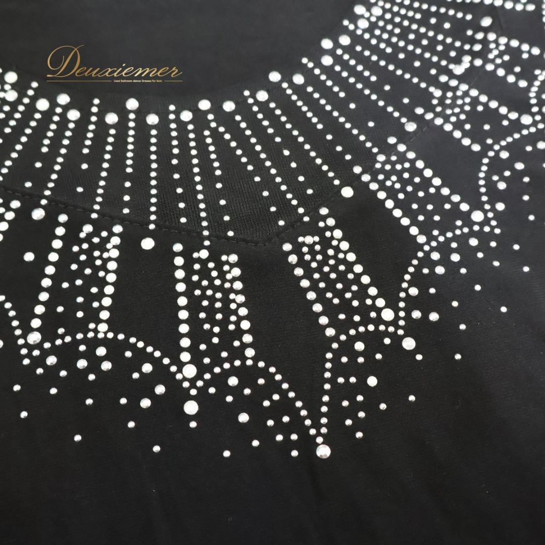 【社交ダンス衣装】ブラック トップス スカート 上下セット ラインストーン