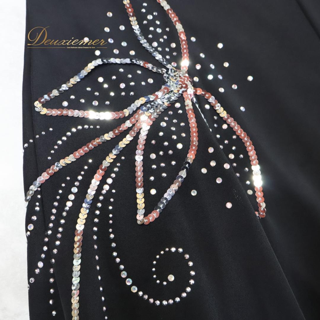 【社交ダンス衣装】ブラック トップス スカート 上下セット ラインストーン