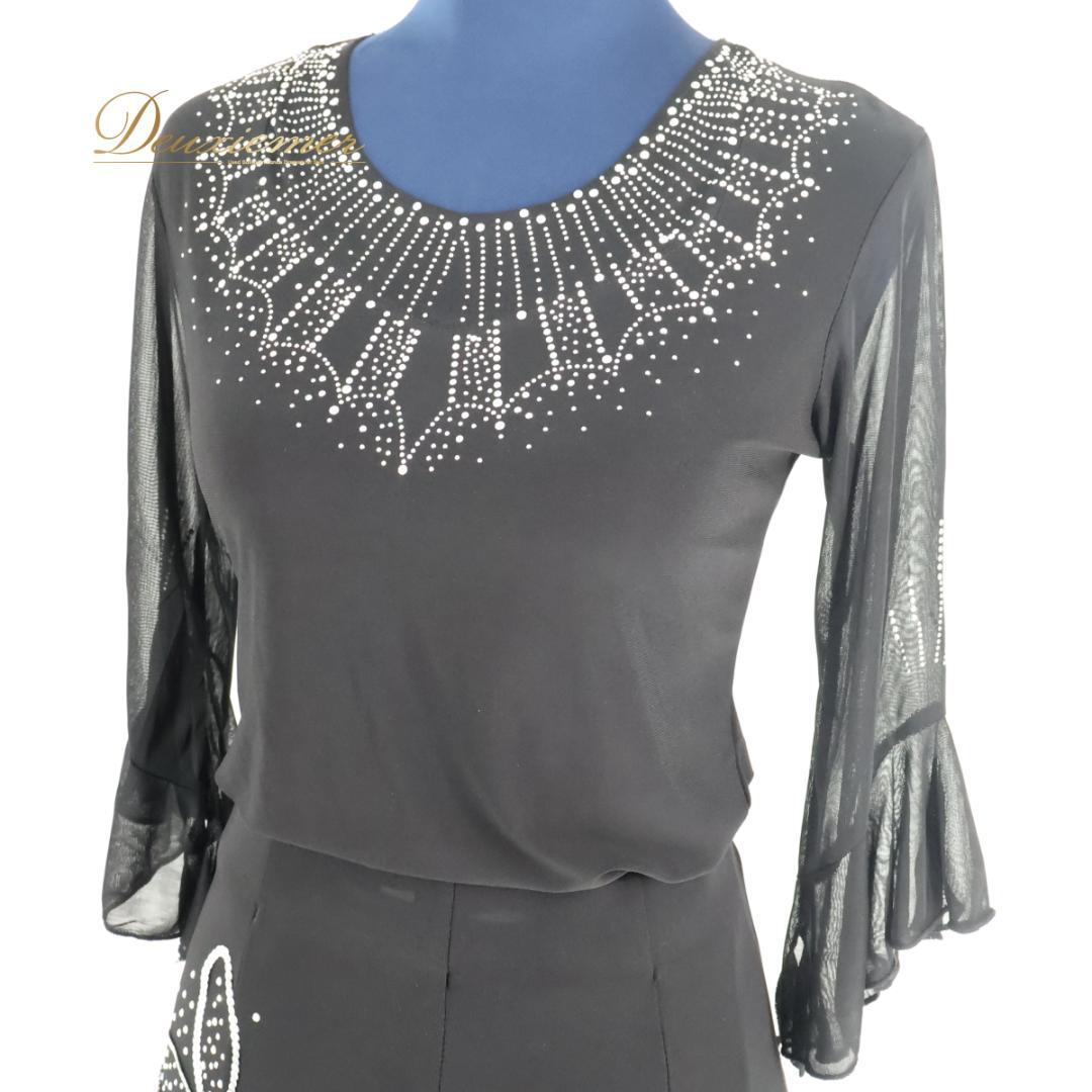 【社交ダンス衣装】ブラック トップス スカート 上下セット ラインストーン