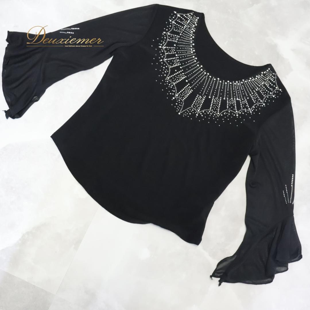【社交ダンス衣装】ブラック トップス スカート 上下セット ラインストーン