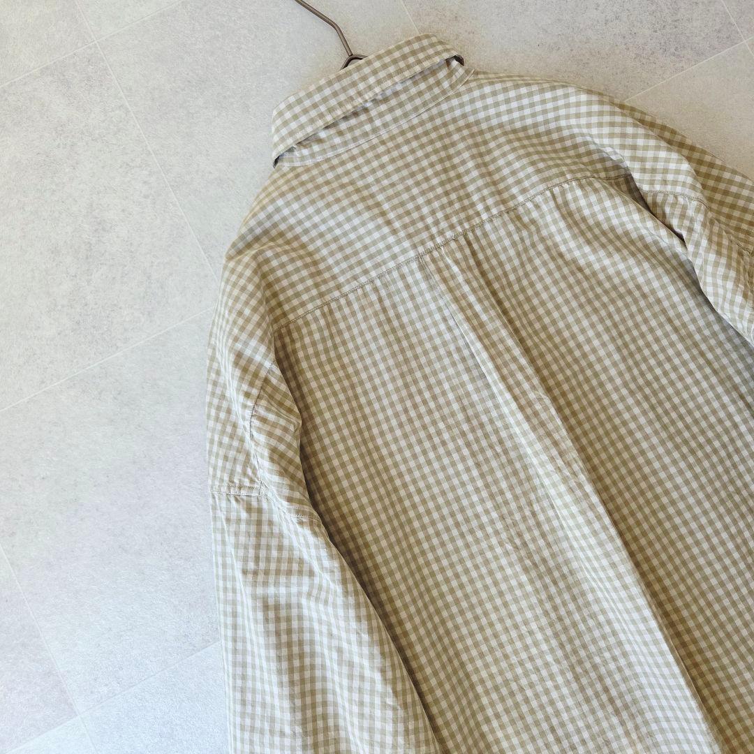 DANTON コットンポプリン ギンガムチェック長袖シャツワンピース カーキ38