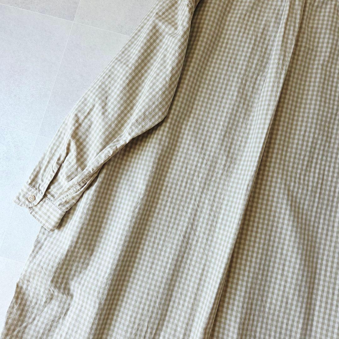 DANTON コットンポプリン ギンガムチェック長袖シャツワンピース カーキ38