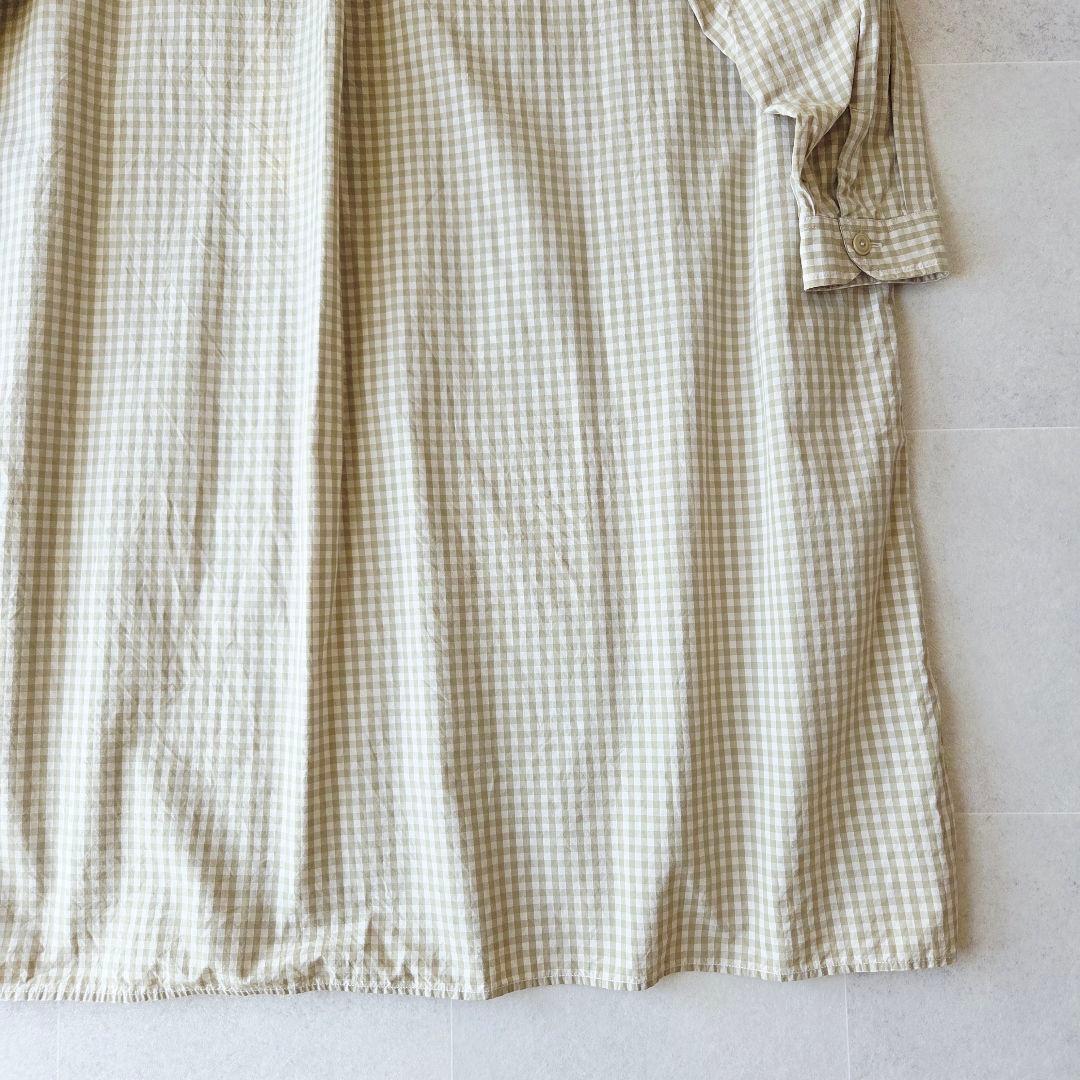 DANTON コットンポプリン ギンガムチェック長袖シャツワンピース カーキ38