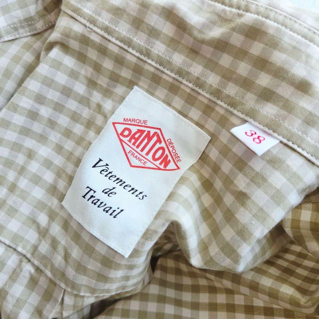 DANTON コットンポプリン ギンガムチェック長袖シャツワンピース カーキ38