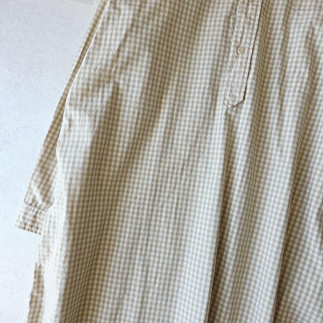 DANTON コットンポプリン ギンガムチェック長袖シャツワンピース カーキ38
