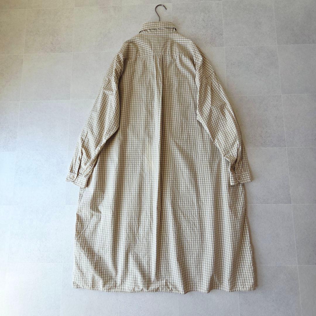 DANTON コットンポプリン ギンガムチェック長袖シャツワンピース カーキ38