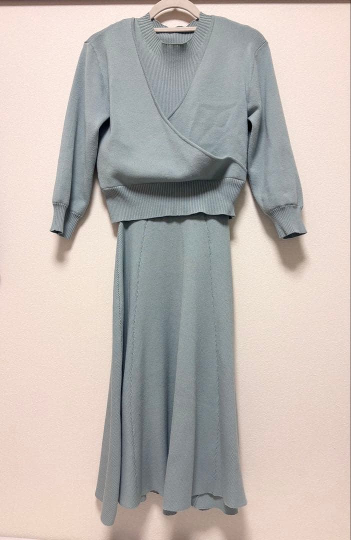 overe アンサンブルパネルニットワンピース：アクアグリーンU65