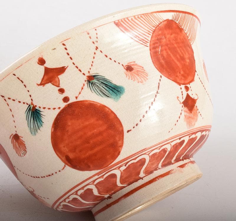 mercame　京焼　色絵赤丸文茶碗　鉢　江戸中期　時代箱　C　R5008