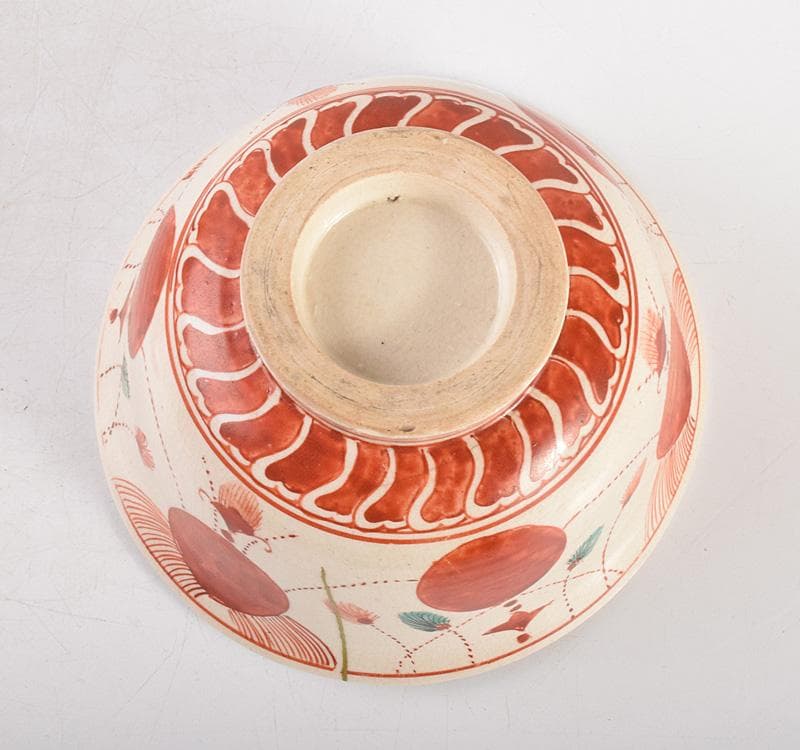 mercame　京焼　色絵赤丸文茶碗　鉢　江戸中期　時代箱　C　R5008