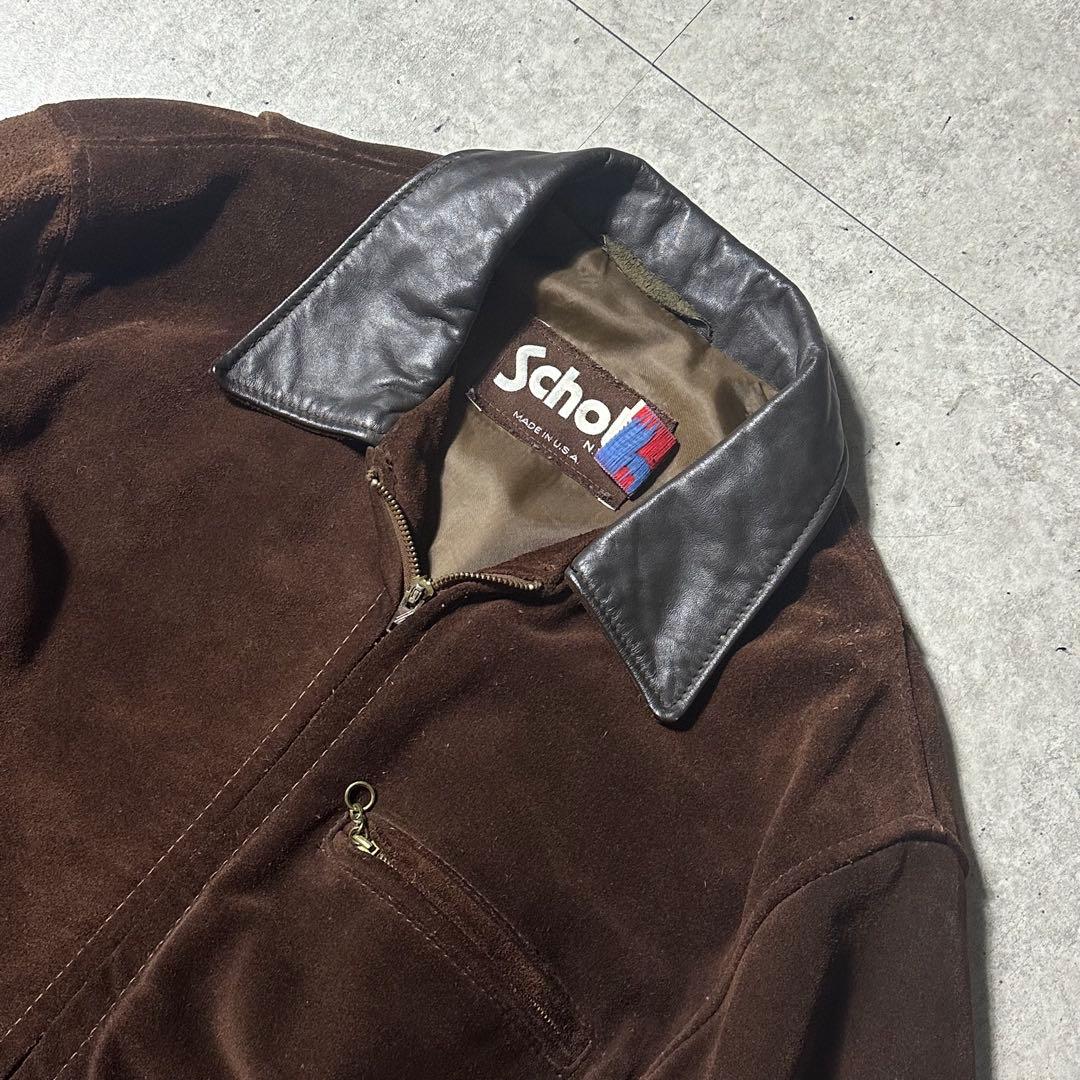 希少 Schott 313 襟レザー ジャケット 黒 ブラウン 40 スウェード