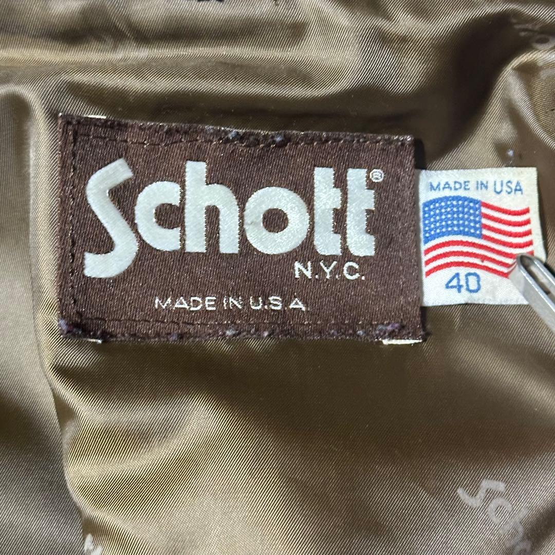 希少 Schott 313 襟レザー ジャケット 黒 ブラウン 40 スウェード
