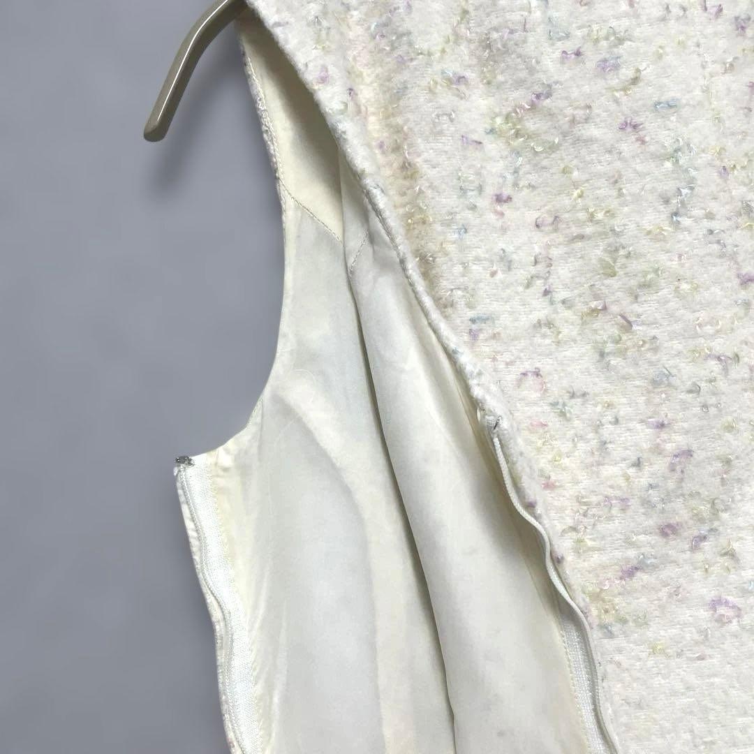 ♡ルネ rene♡ツイードワンピース　38 ホワイト　マルチカラー　刺繍