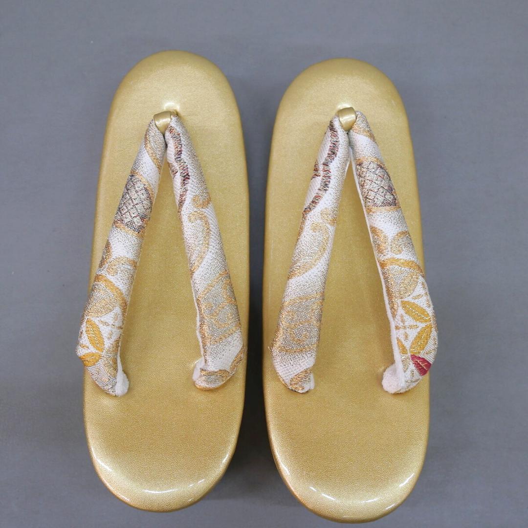 おはるM24-3 新品 振袖用 草履 バッグ セット ゴールド系 桜柄 ②