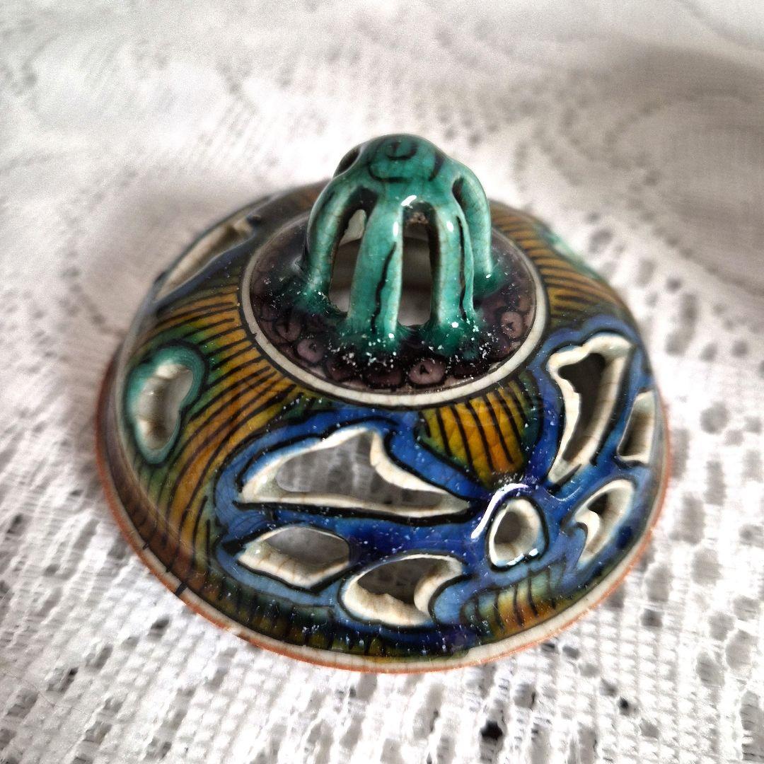 【九谷焼】三つ足香炉　角に福