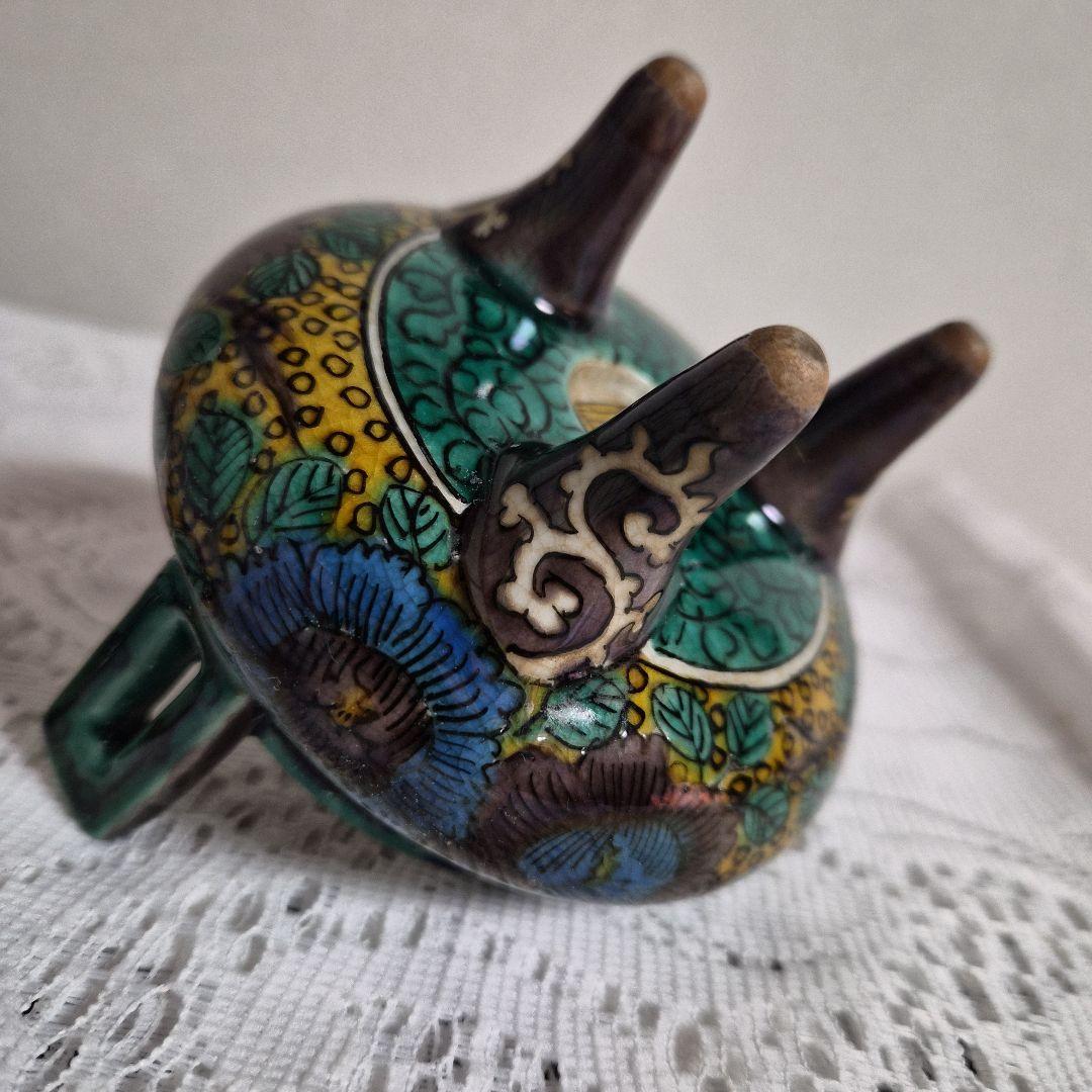 【九谷焼】三つ足香炉　角に福