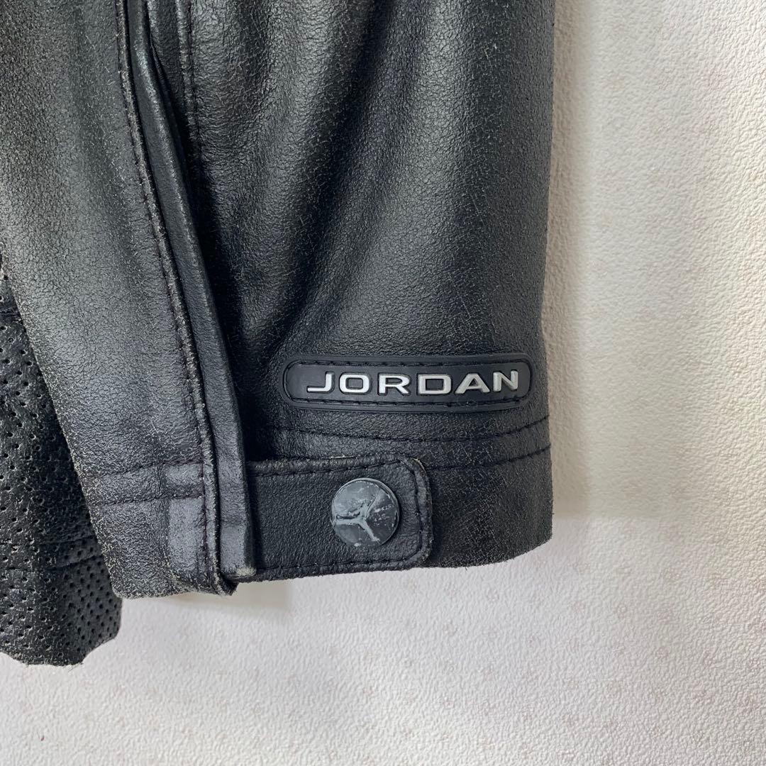 00s JORDAN レザージャケット L 刺繍ロゴ 海外限定 エルボー ジップ