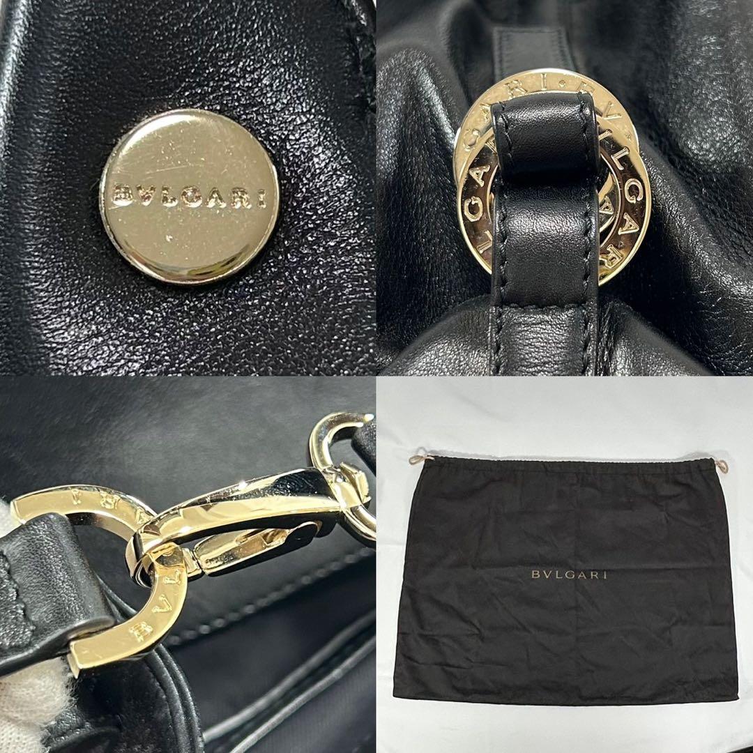 【極美品/保存袋付】ブルガリ チャンドラ ハンドバッグ レザー サークルロゴ 黒