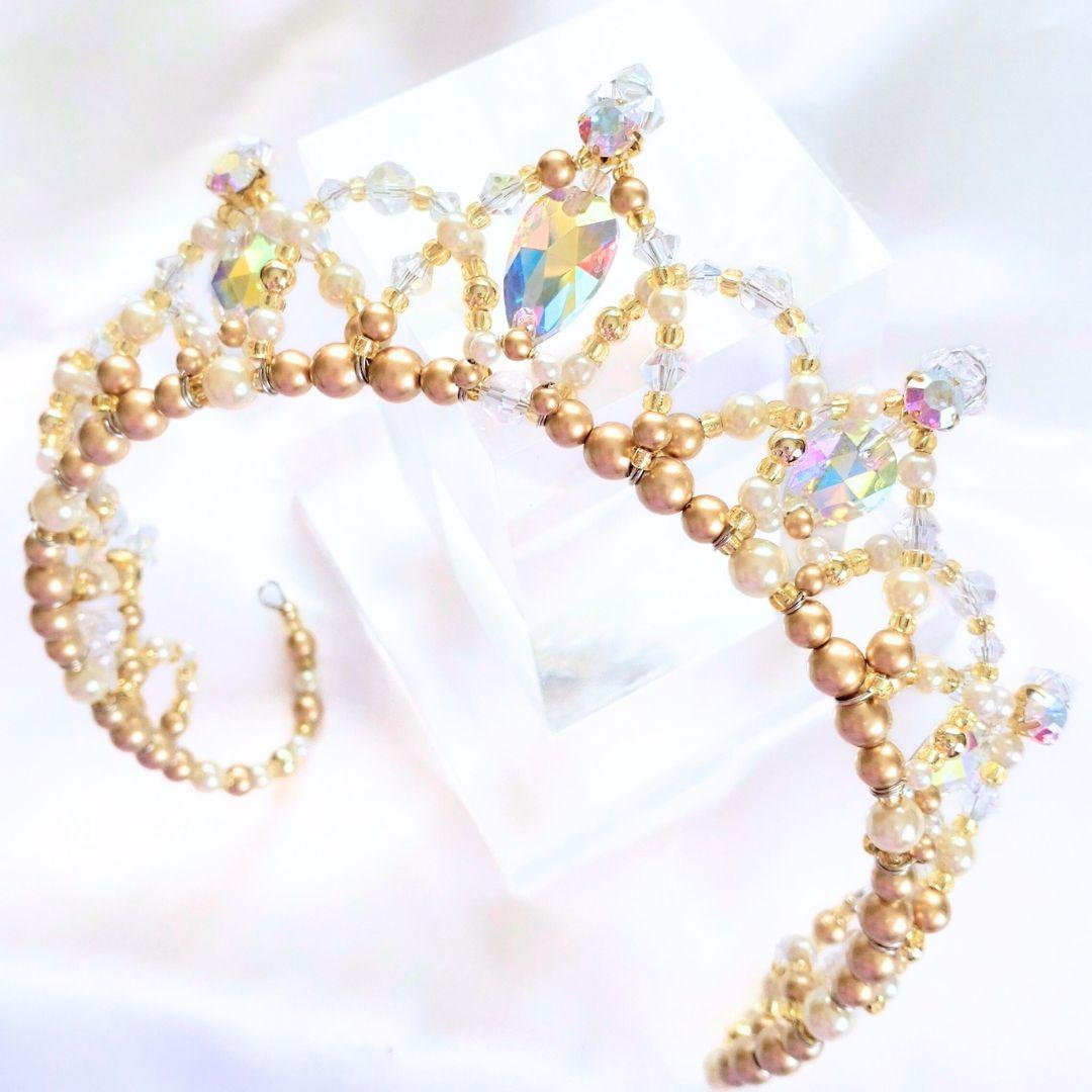 バレエティアラ✨キラキラVer✨カチューシャ/クラウン兼用　ゴールド　コーム付