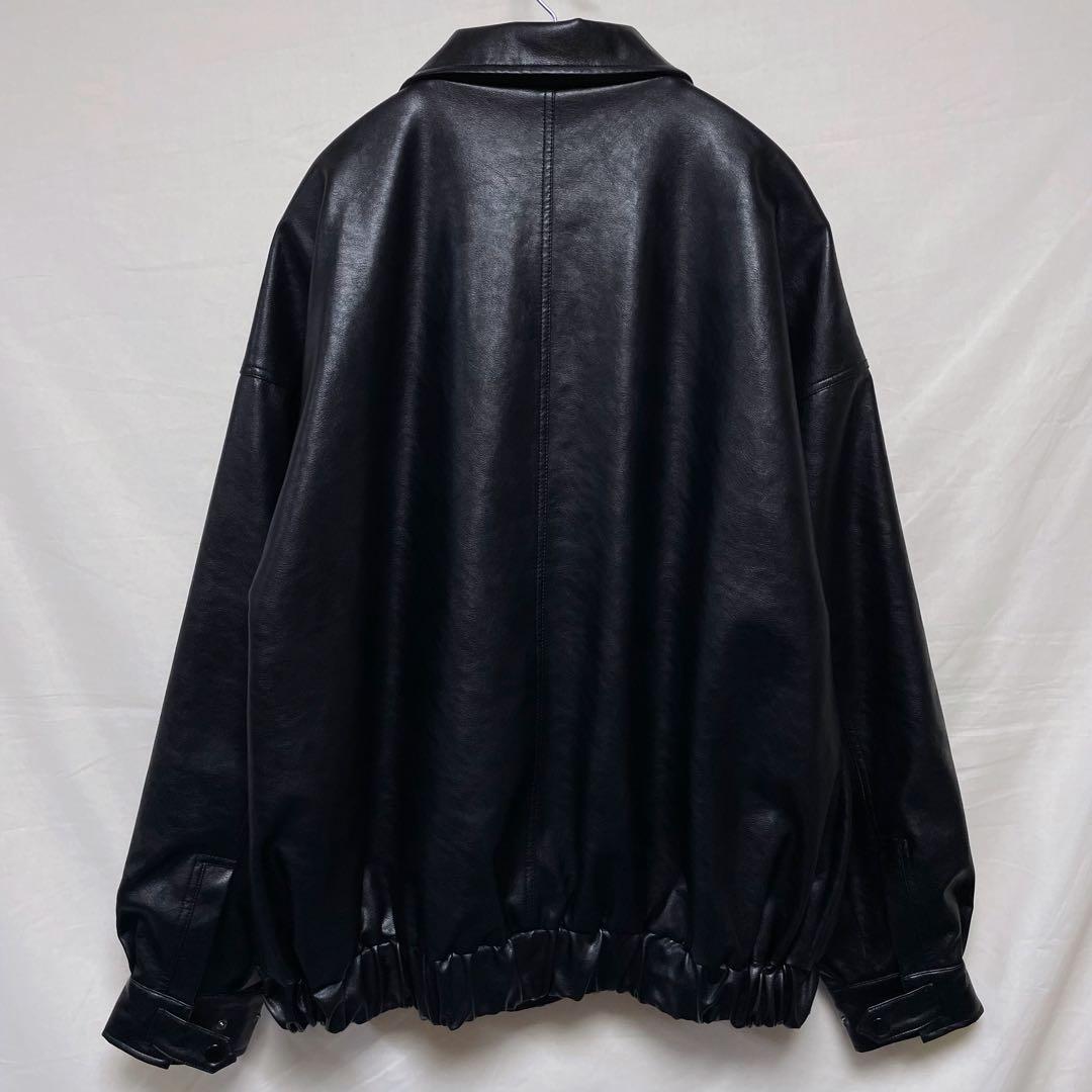 Subciety フェイクレザージャケット スタジャン ブルゾン 刺繍 黒 L