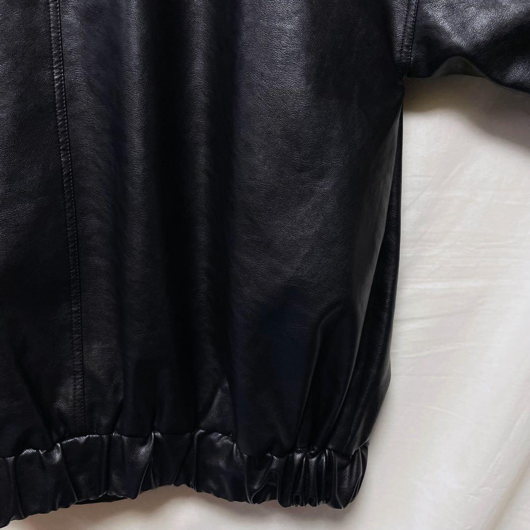 Subciety フェイクレザージャケット スタジャン ブルゾン 刺繍 黒 L