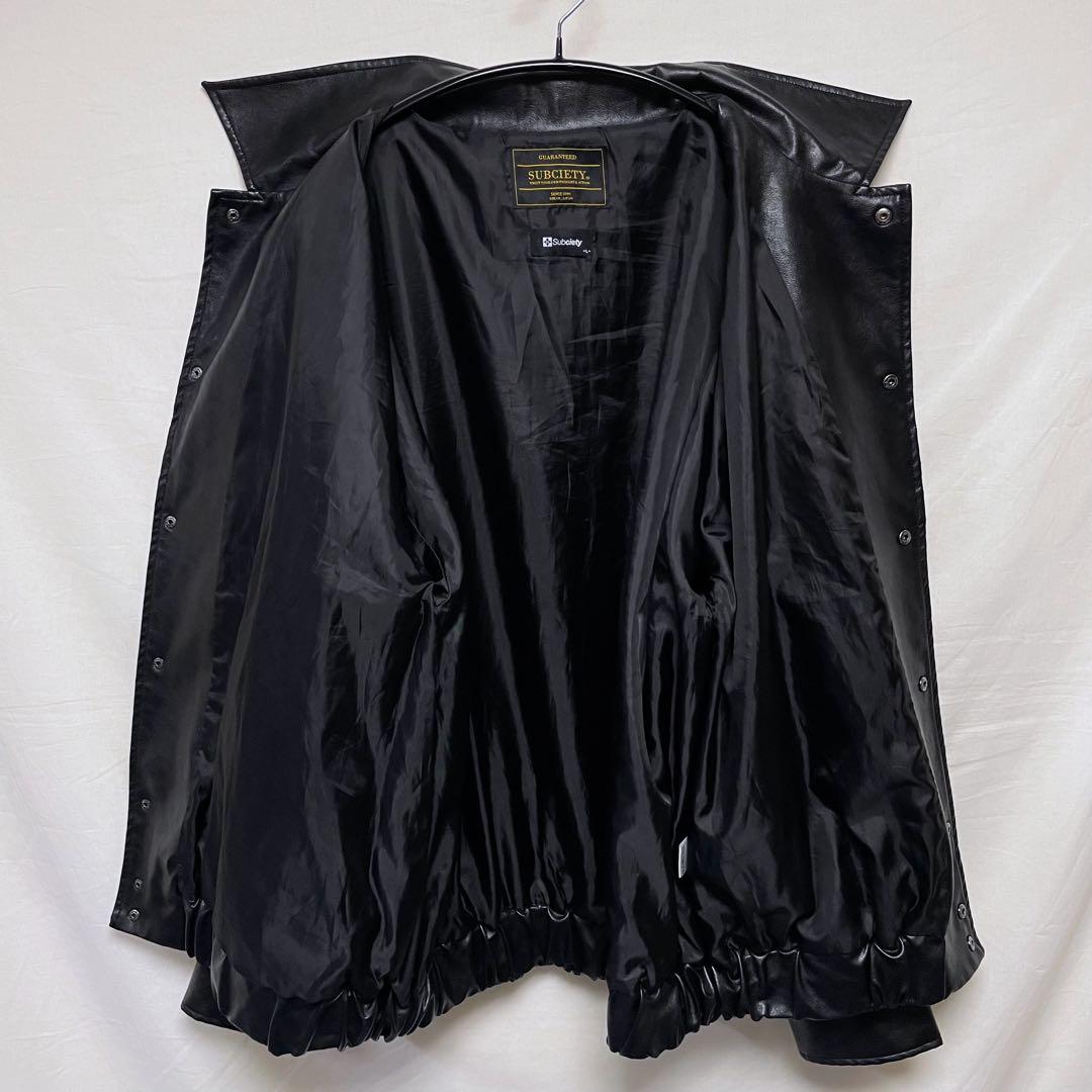 Subciety フェイクレザージャケット スタジャン ブルゾン 刺繍 黒 L