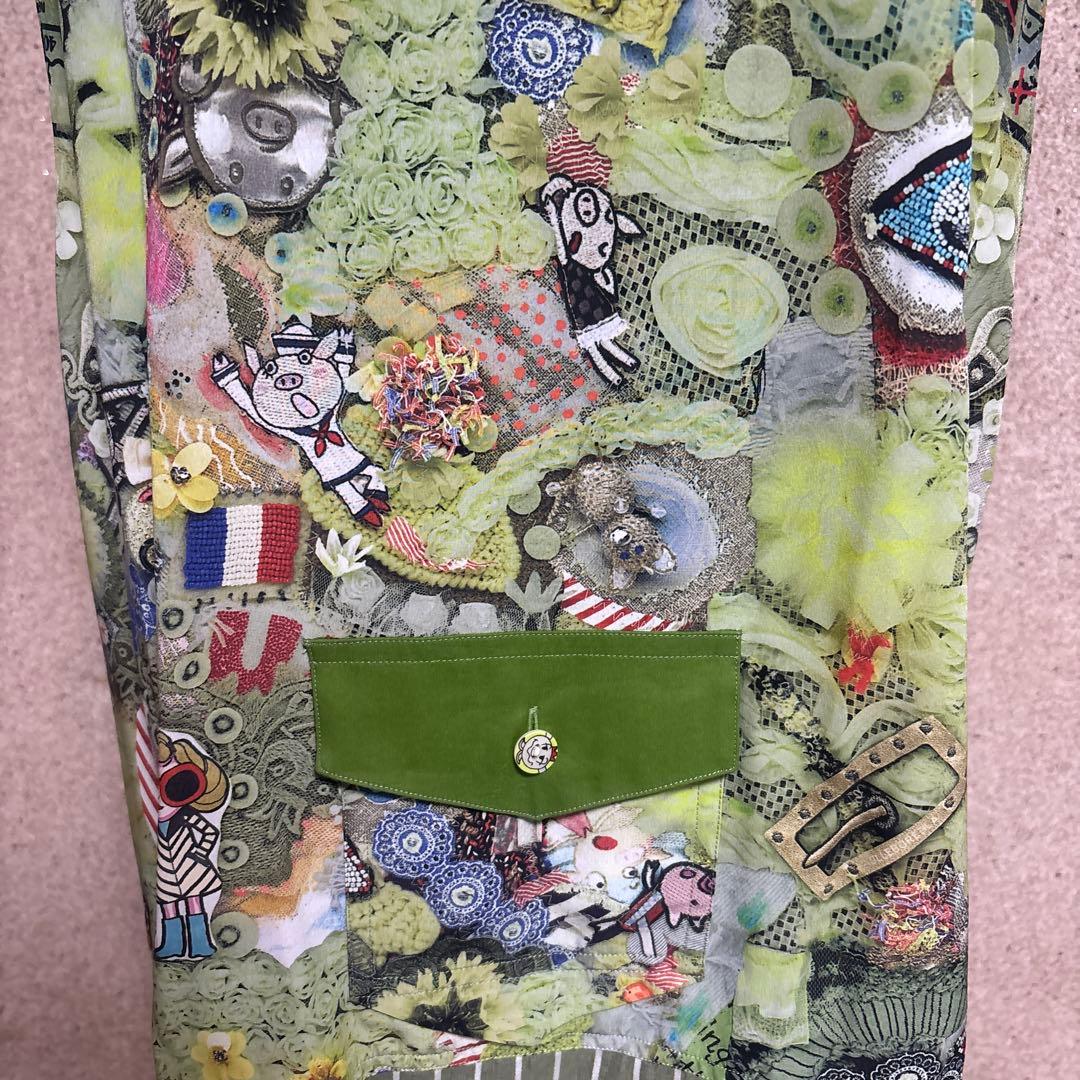 【新品タグ付】アルベロベロ ぶたさんコラージュワンピース M グリーン 日本製