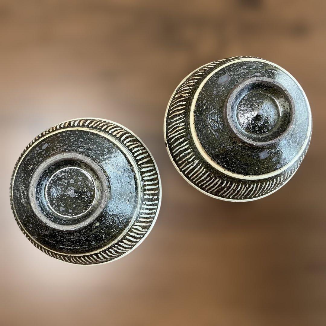 中里太亀　隆太窯　唐津焼　線刻文飯碗　2客揃え