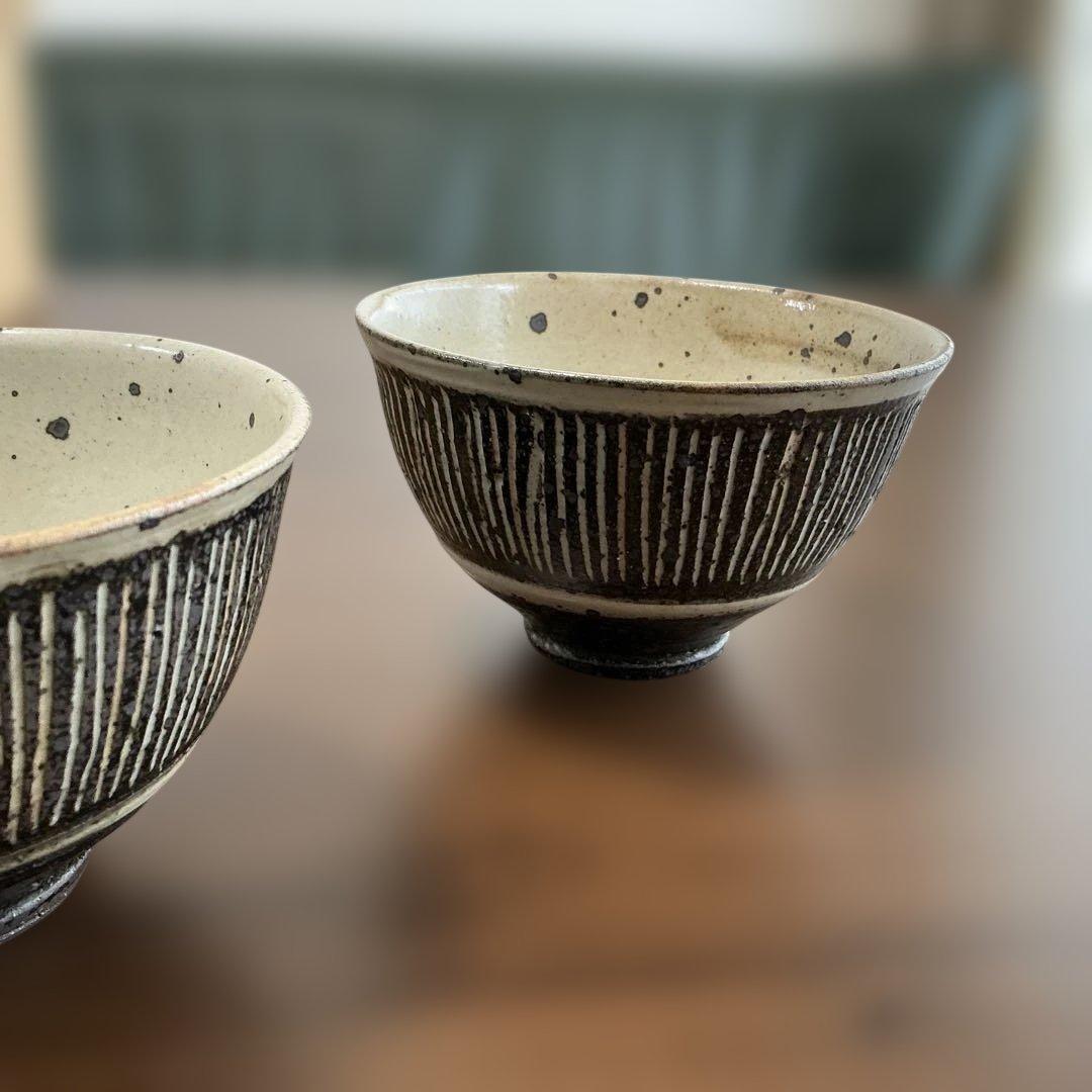 中里太亀　隆太窯　唐津焼　線刻文飯碗　2客揃え