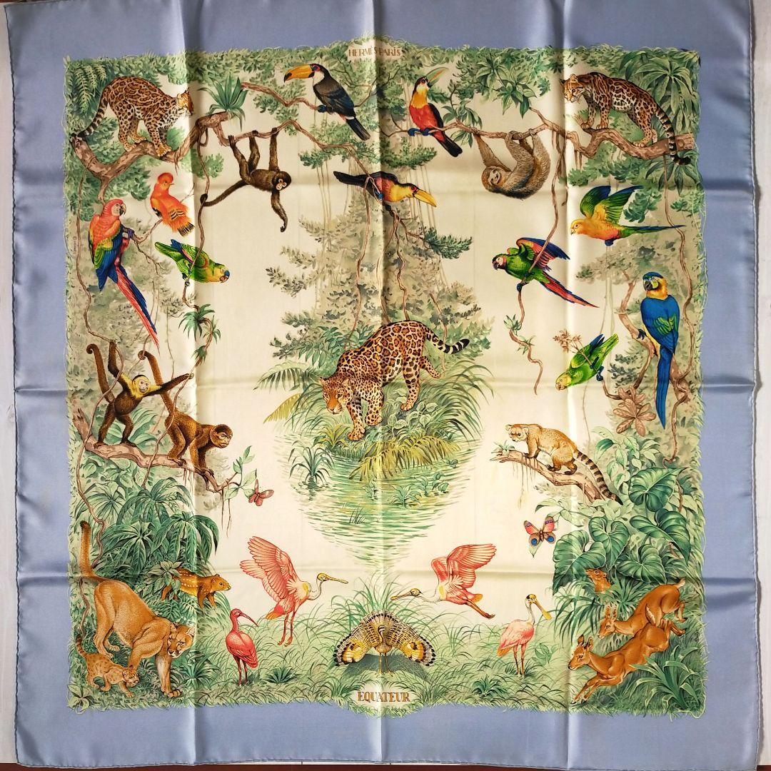 HERMES カレ90　EQUATEUR 赤道直下　ライトブルー