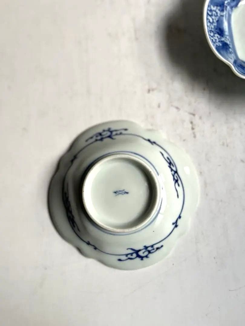 332 骨董 アンティーク 古伊万里 福寿紋変わり四方向付 2点組 染付 幕末