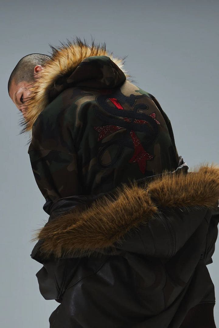 迷彩柄ファー付きジップアップパーカー　サプライヤー　パーカー　メンズ　レディース