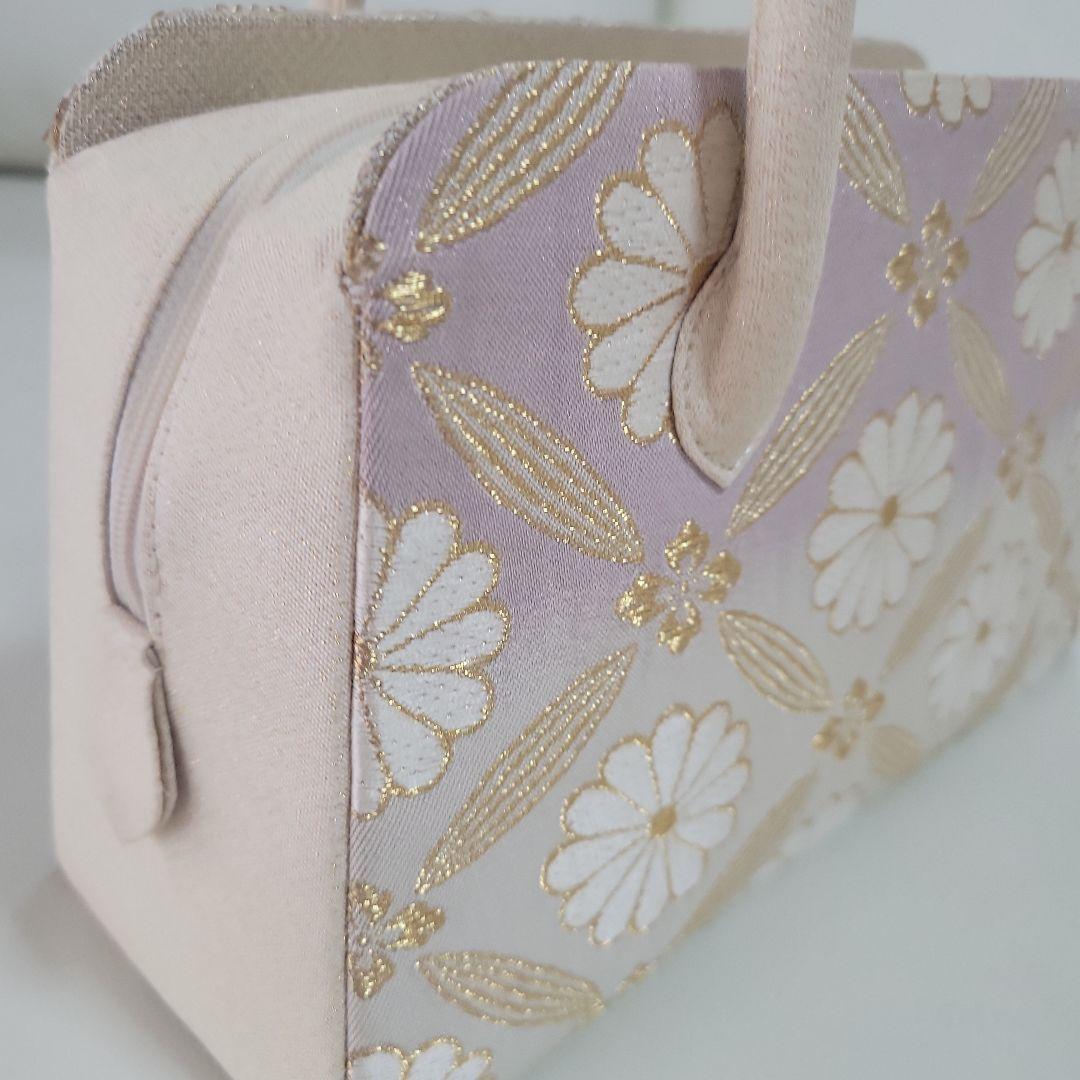 和装用利休バッグ 薄紫と薄緑のグラデーションに 菊文様などの刺繍