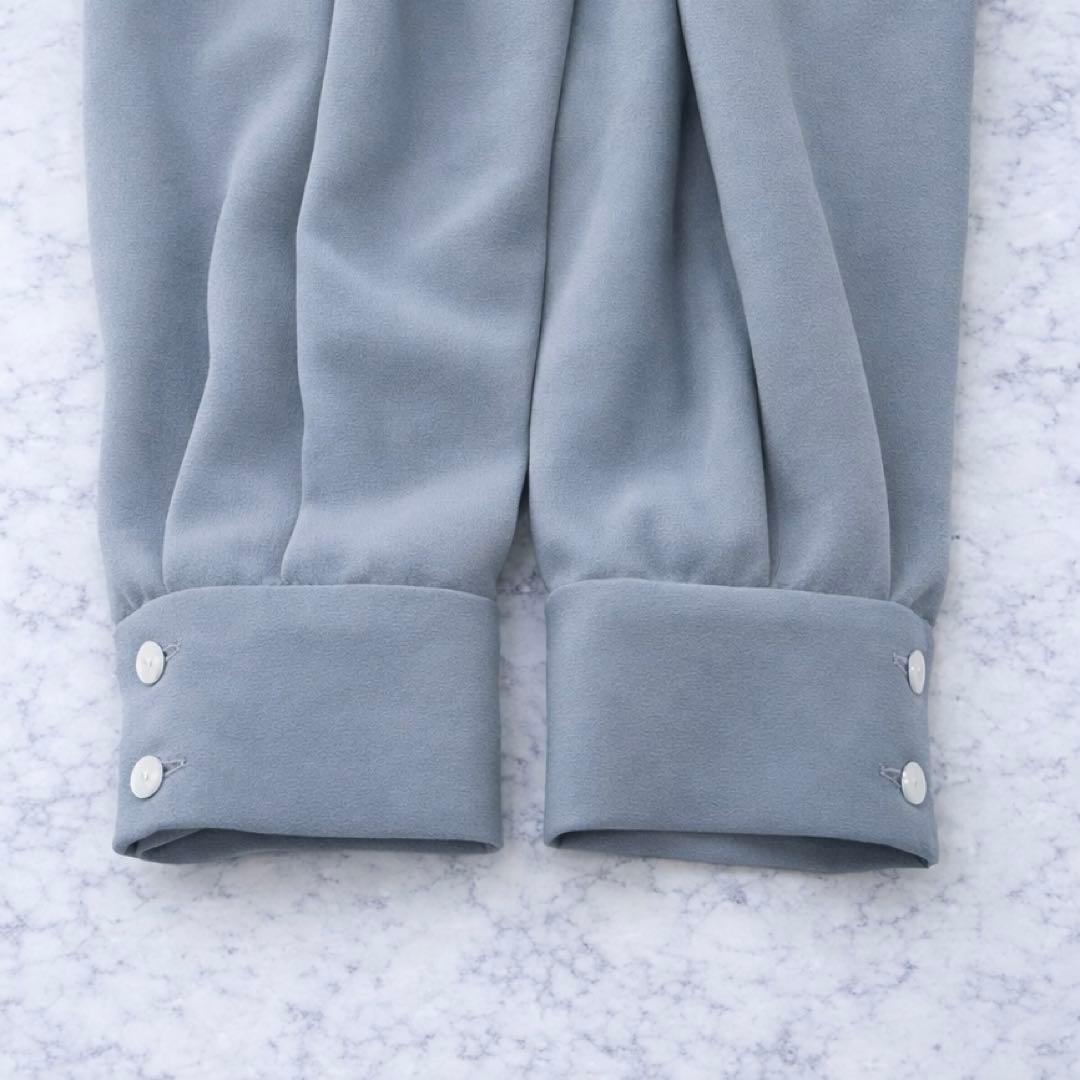 ソージュ　SOEJU　ジョーゼットリボンブラウス　Мサイズ　ブルーグレー