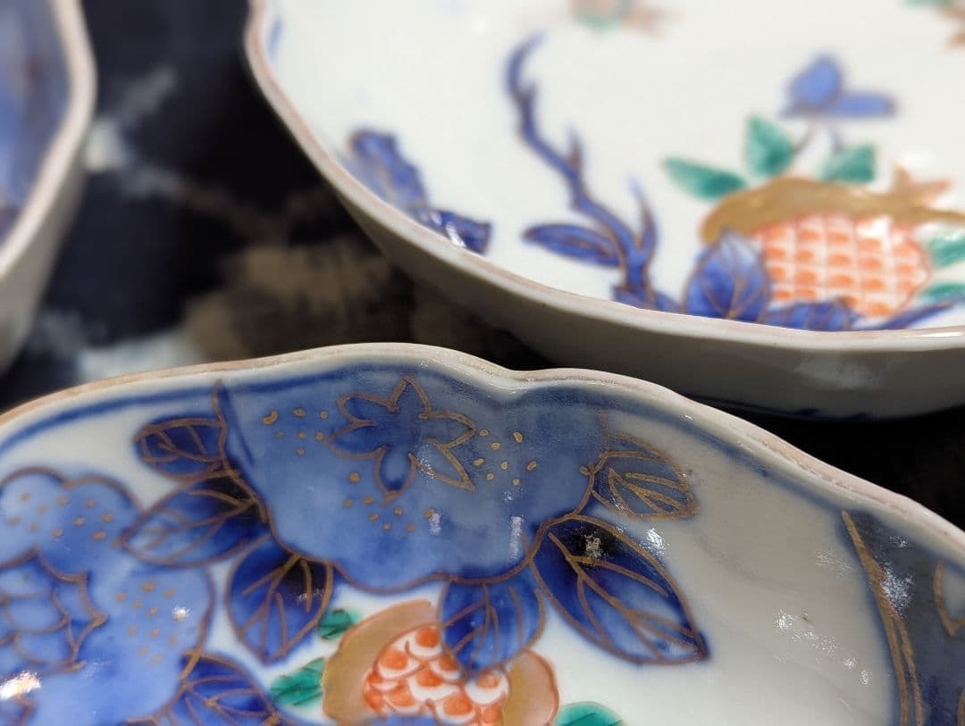 古伊万里 なます皿 柘榴蝶文膾皿 3点 骨董アンティーク