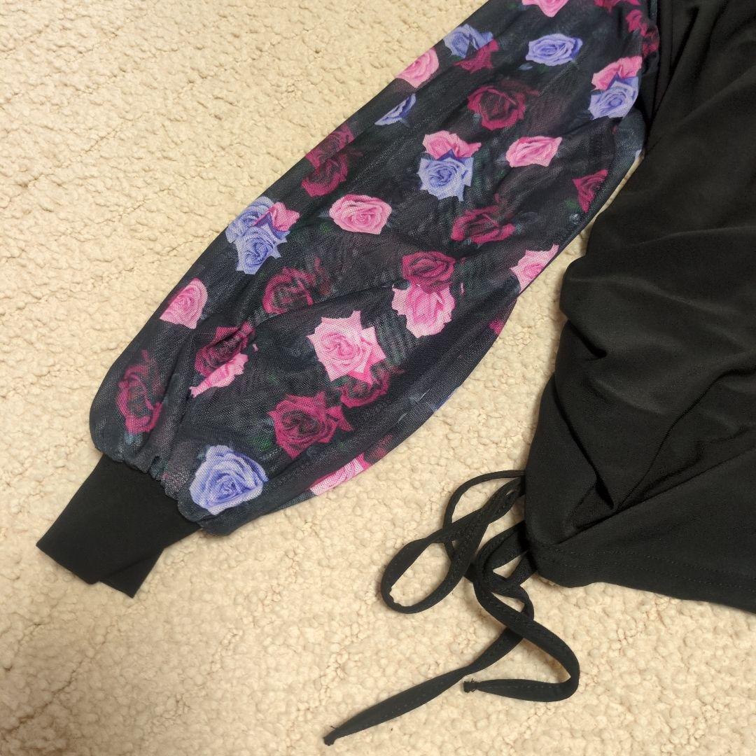 社交ダンス用ドレス 黒と花柄　セットアップ