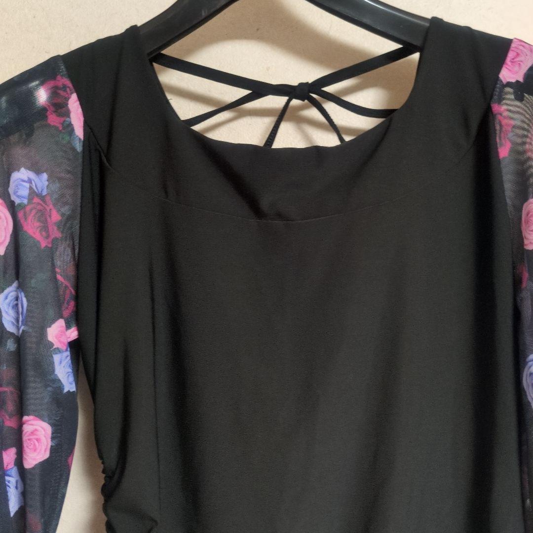 社交ダンス用ドレス 黒と花柄　セットアップ