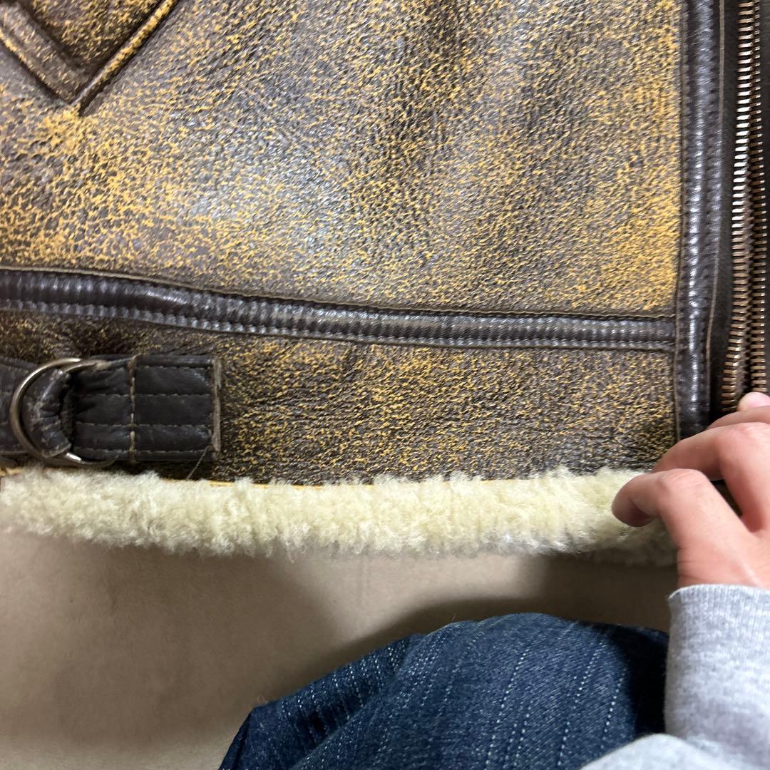 90s イギリス空軍　ムートンフライトジャケット ブラウン・ゴールド