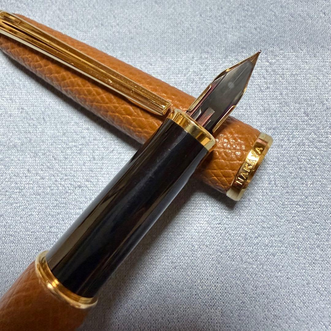 須*】様 中屋万年筆　万年筆　皮巻きモデル　ブラウン
