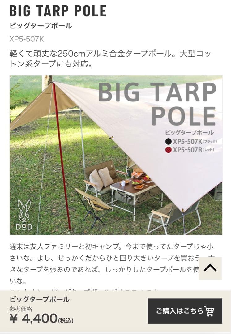 DOD ALL RIGHT へーキサタープ BIGポールセット