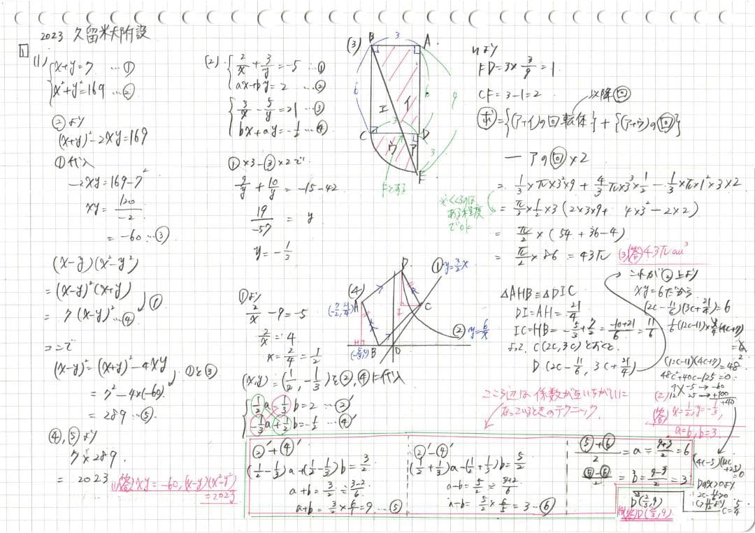 限定3割引塾講師オリジナル数学解説 久留米附設 高校入試 過去問 2018-25