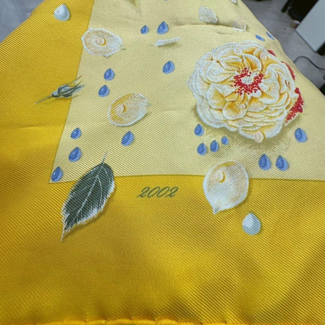 HERMES プチカレ LA ROSEE 薔薇の雫 シルク ミニスカーフ 中古品