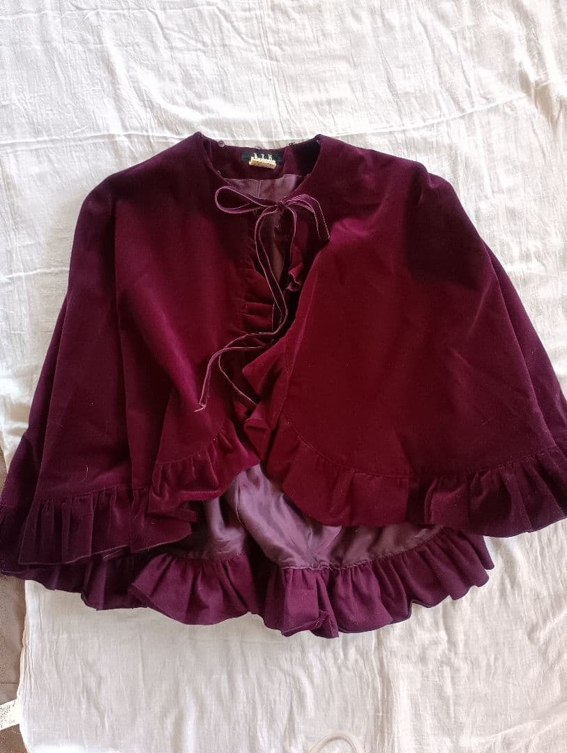 BPN ヴィンテージ ベロア ワインレッド マント M 黒ファー襟着脱可