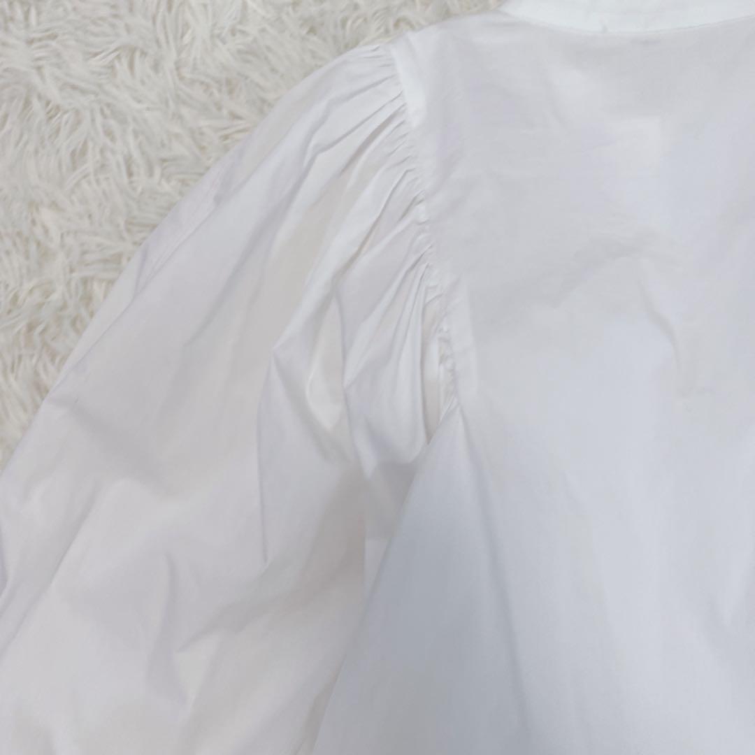 yori ヨリ リボンパフスリーブブラウス ボリューム袖 ボウタイ 白 日本製