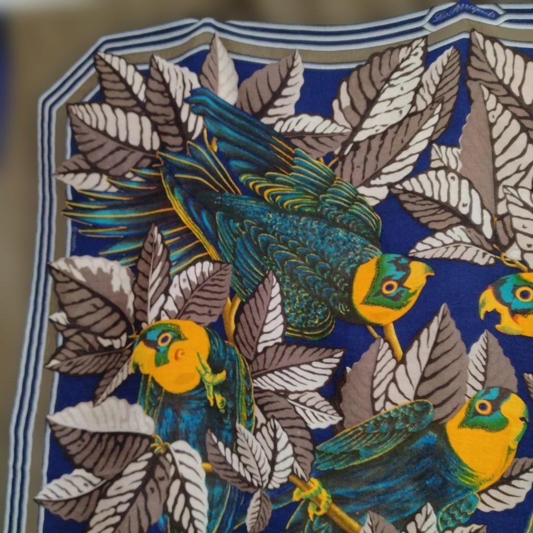 美品 ヴィンテージ HERMES カレ90 オウム カシミヤ＆シルク