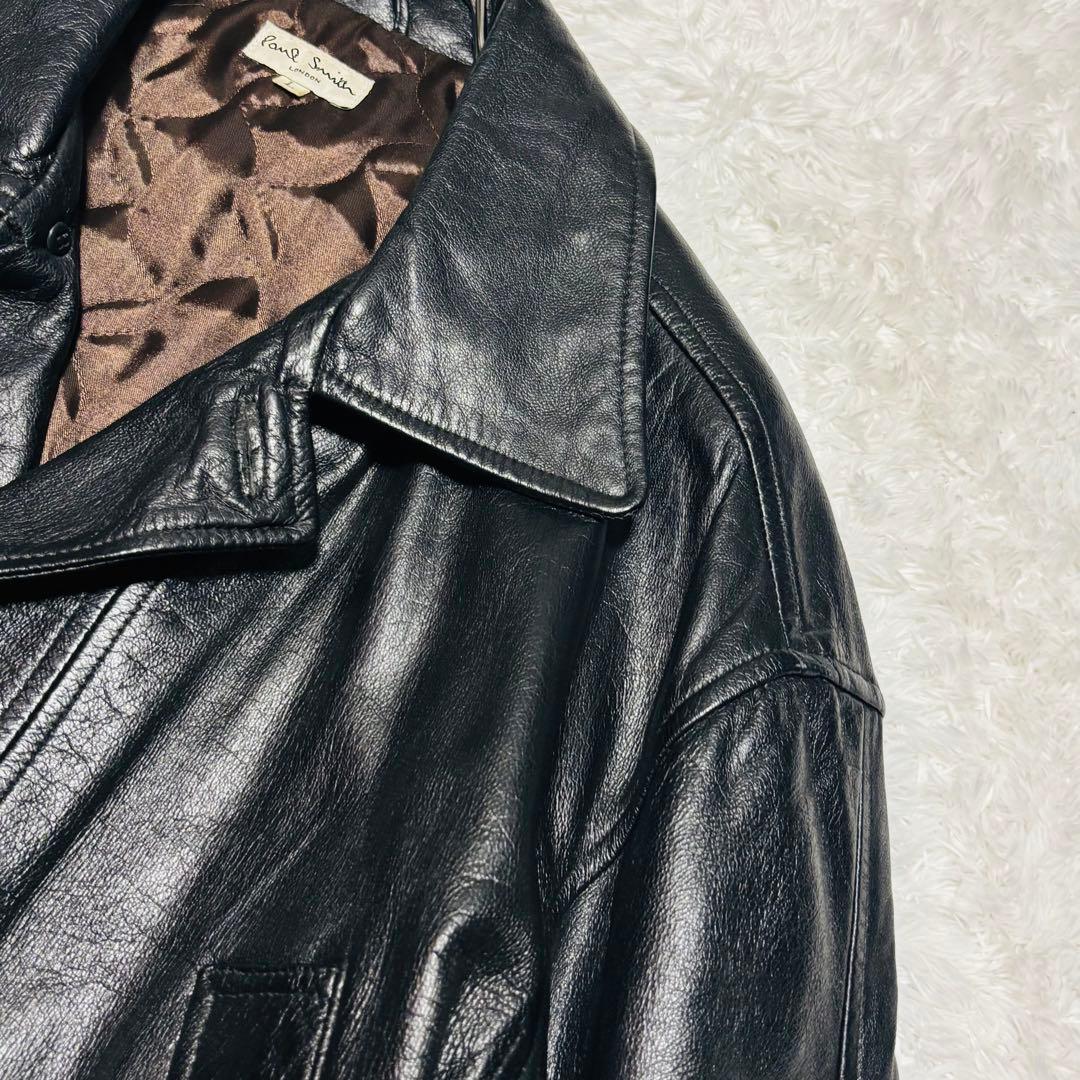 美品 ポールスミス ラムレザー ジャケット 羊革 カーコート ブラック Lサイズ