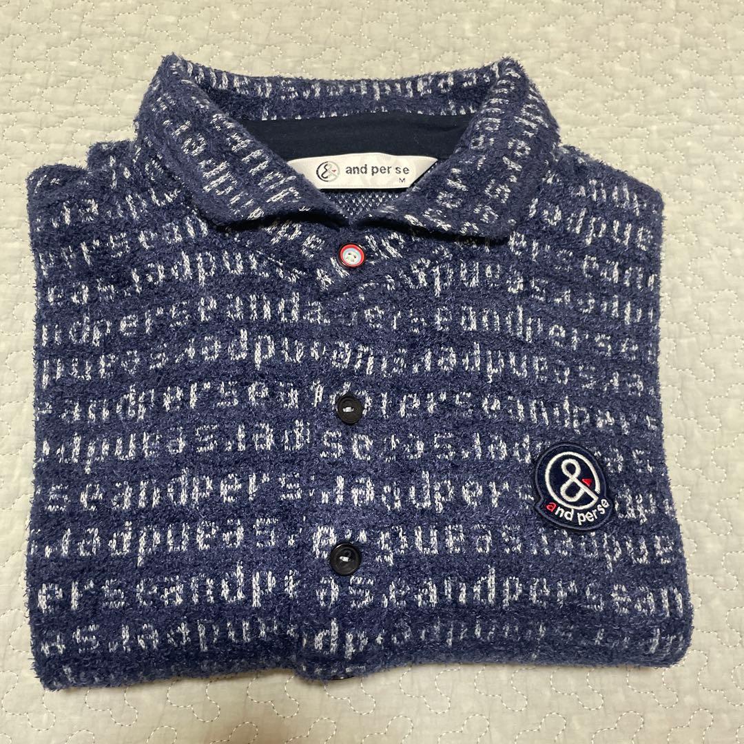 美品 and per se アンパスィ ネイビー 長袖ポロシャツ 総柄 M